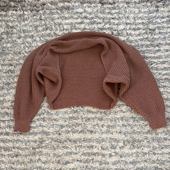 Women's Ribbed Knit Bolera Shrug Cardigan Sweater - Brown, One Size - Picture 2 of 4